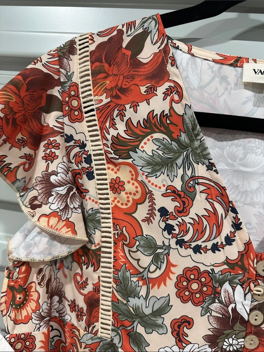Red Floral Tiered Maxi Dress with Ruffle Sleeves - Picture 7 of 11